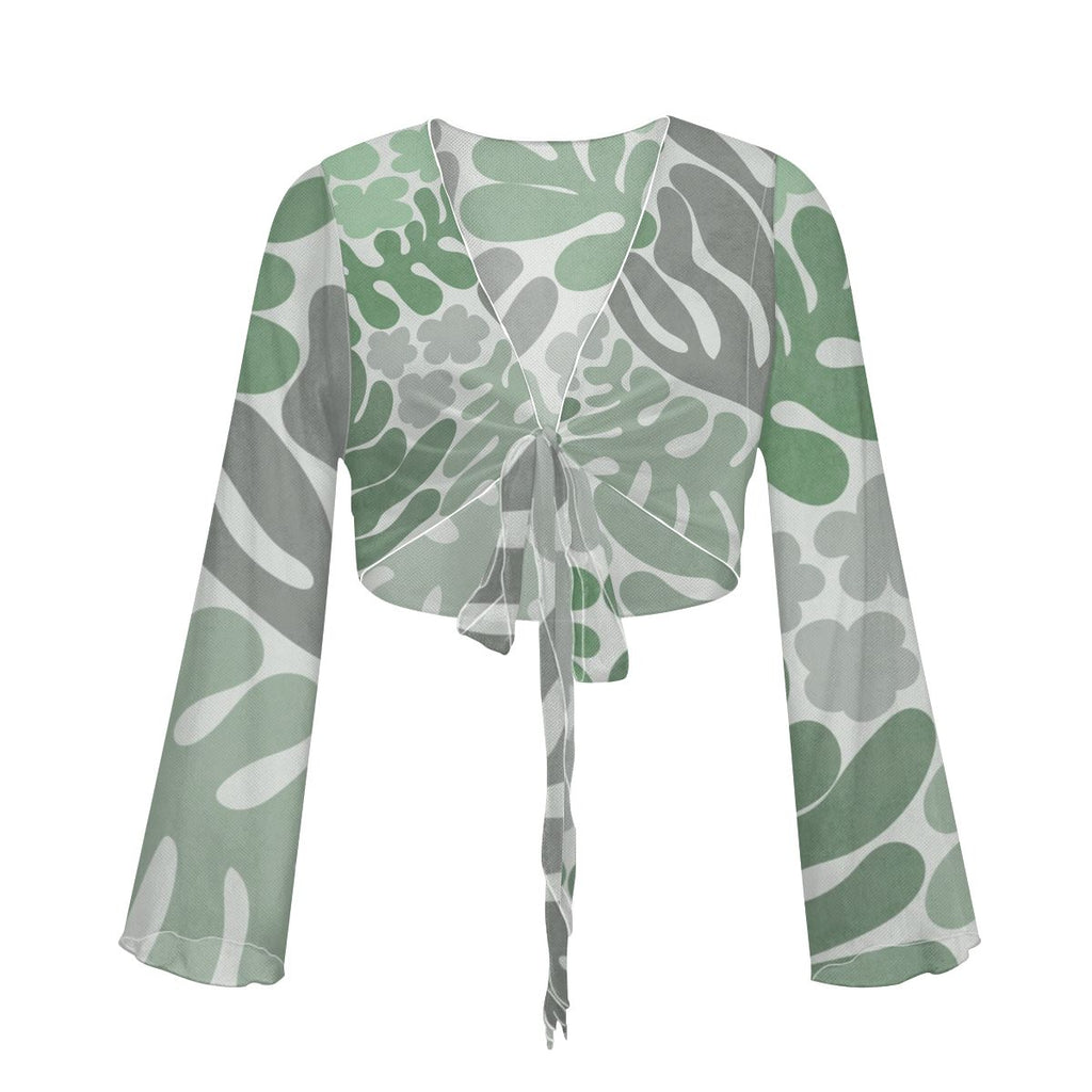 Azure Swimsuit Cardigan Tie-Front Crop Top