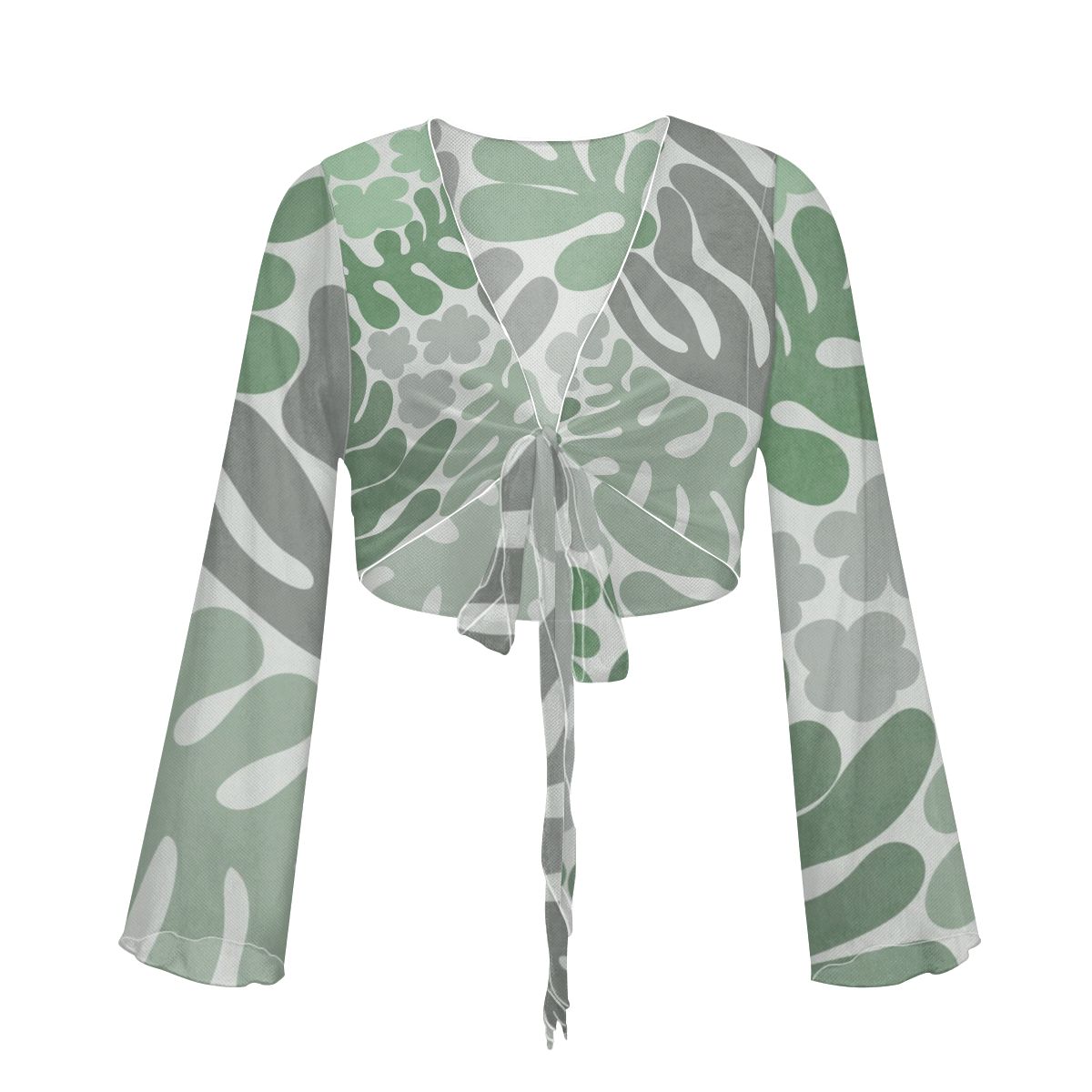 Azure Swimsuit Cardigan Tie-Front Crop Top