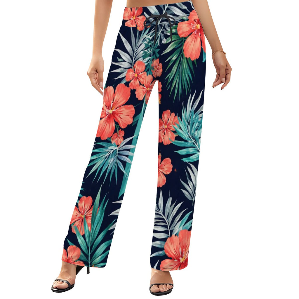 Hibiscus Foliage Wide Leg Pants Woman