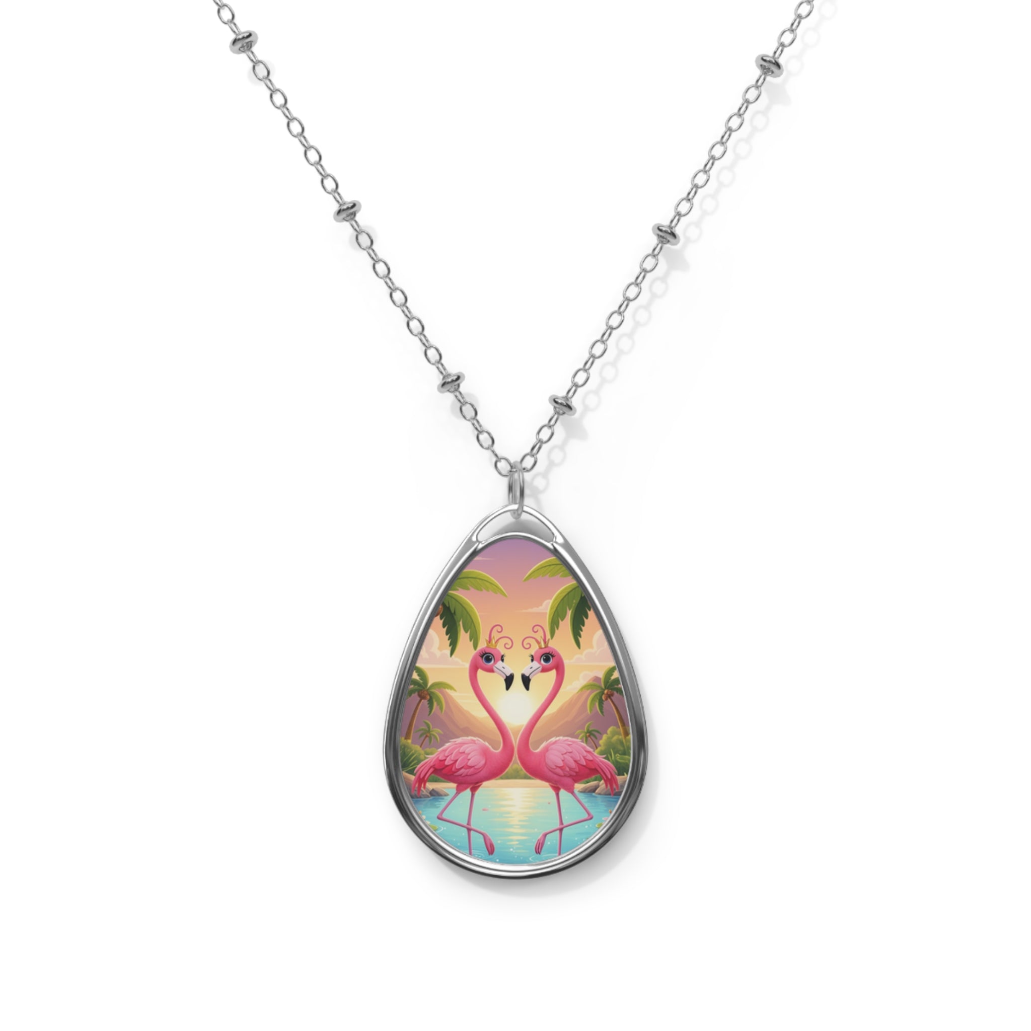 Flamingo Sunset Oval Necklace