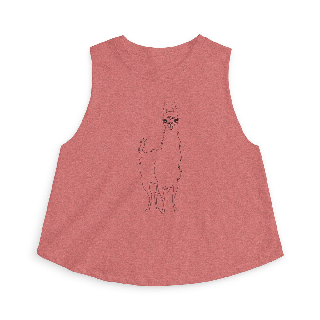 Azure Llama Line Art Women's Crop Top — Minimal Cute Alpaca Sketch Tank