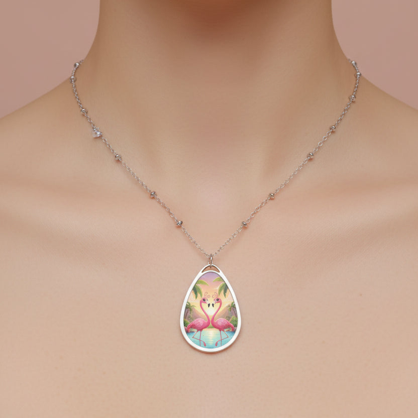 Flamingo Sunset Oval Necklace
