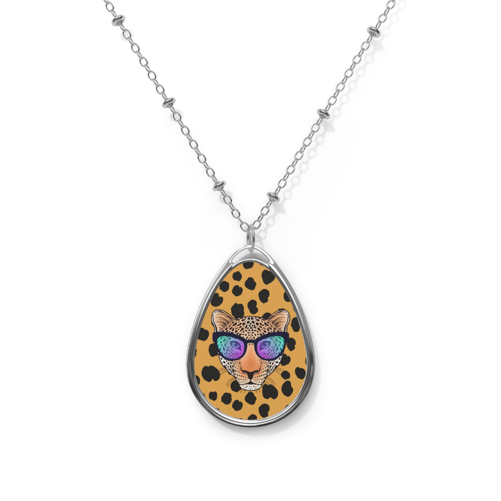 Leopard Sunglasses Oval Necklace – Trendy Animal Print Pendant
