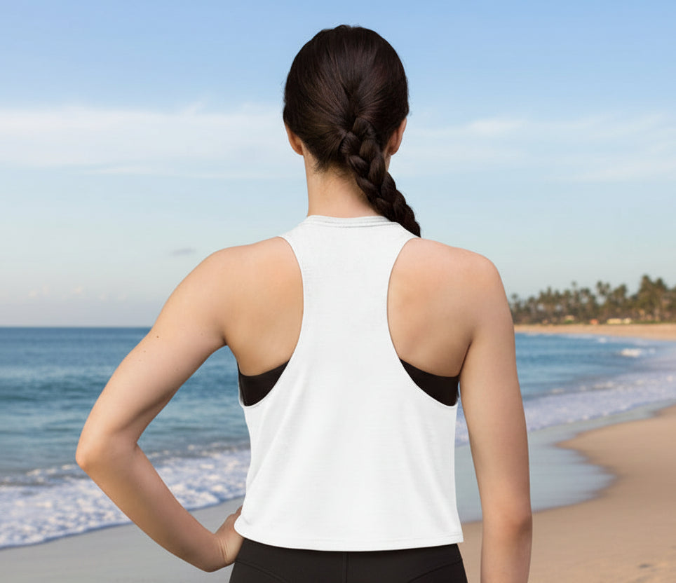 Azure Llama Line Art Women's Crop Top — Minimal Cute Alpaca Sketch Tank