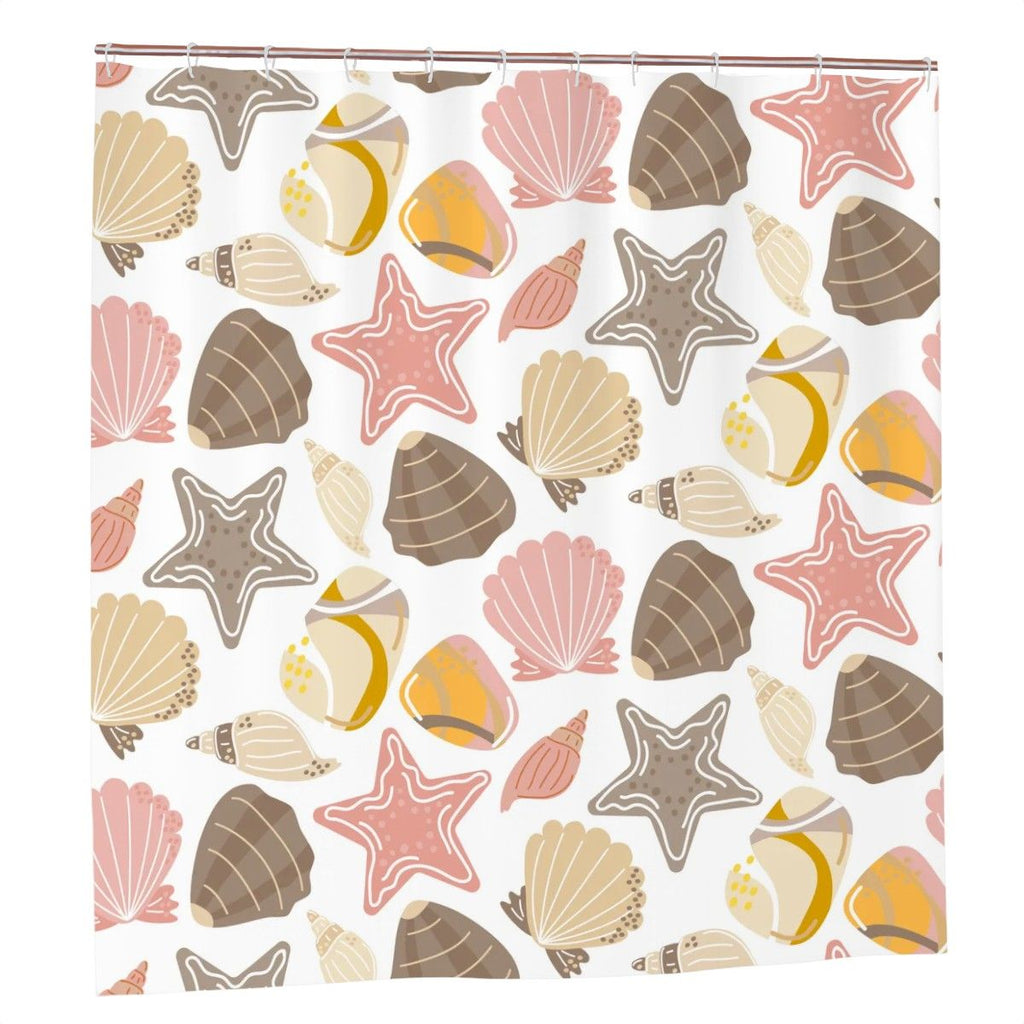 Retro Seashells Shower Curtain – Coastal Tropical Bathroom Décor