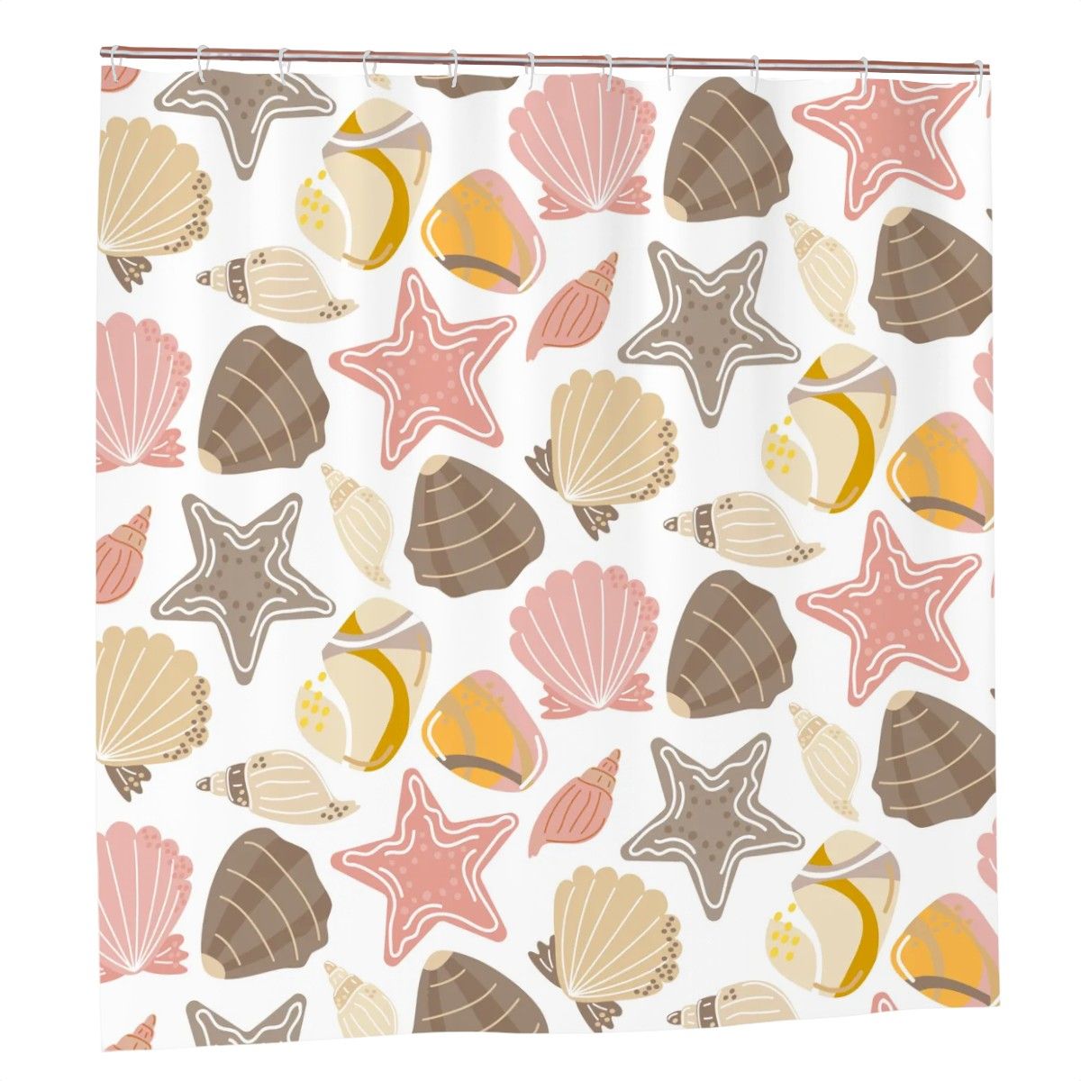 Retro Seashells Shower Curtain – Coastal Tropical Bathroom Décor