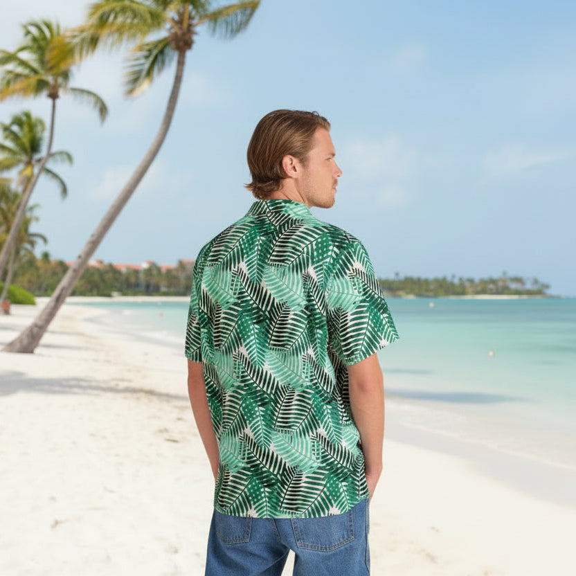 Azure Tropical Palm Leaf Hawaiian Shirt
