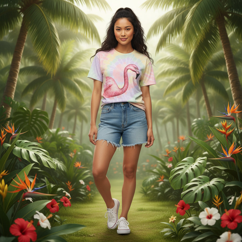 Pastel Spiral Tie-Dye T-Shirt — Pink Flamingo Graphic