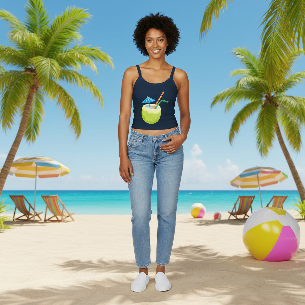 Coconut Cocktail Tank | Tropical Drink Spaghetti Strap Crop Top