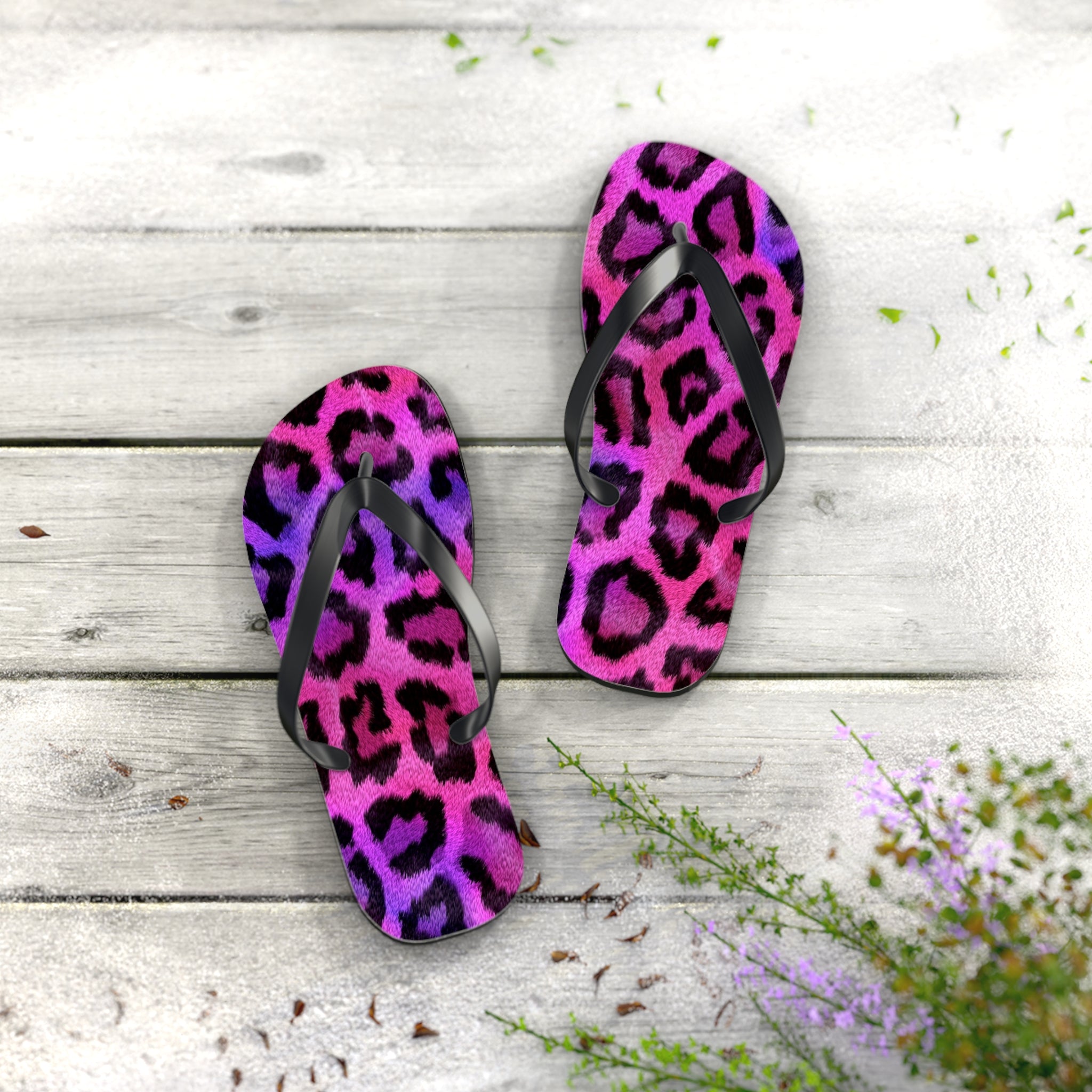 Neon Leopard Flip Flops - Pink & Purple Animal Print Summer Sandals