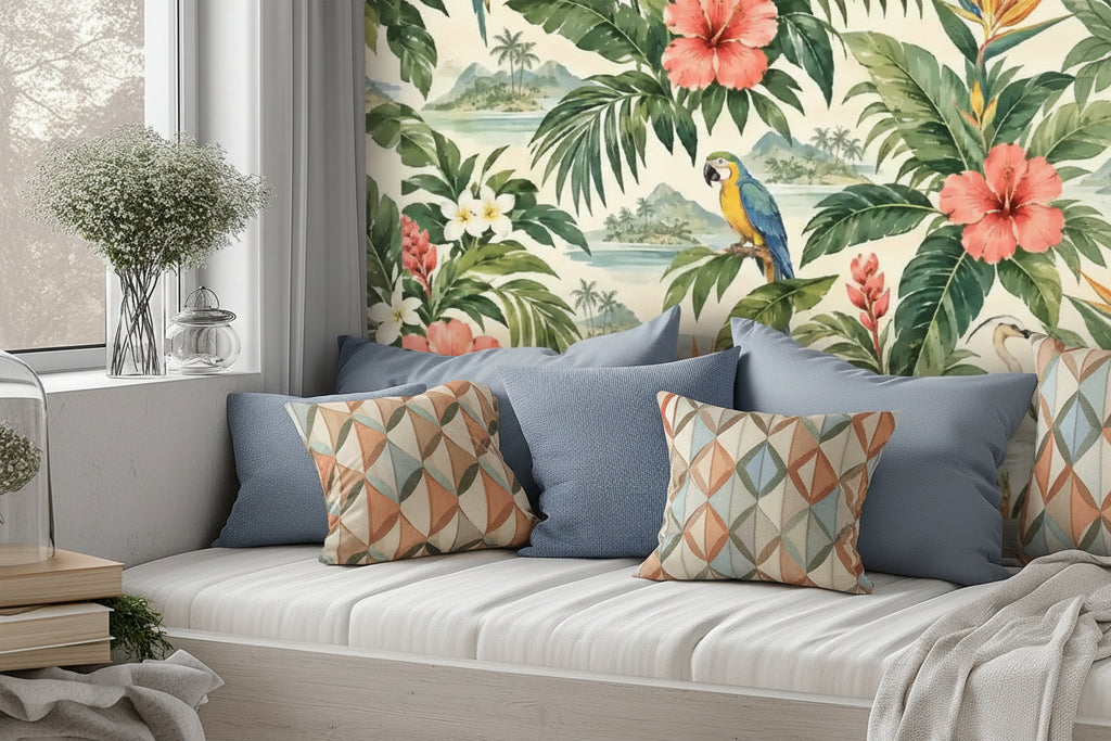 Island Vibes Tropical Peel-and-Stick Wallpaper | Custom Coastal Pattern