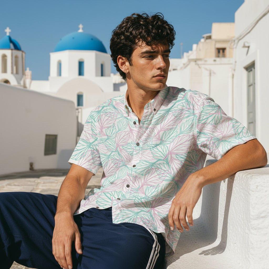 Men's Tropical Print Breathable Shirt — 140 GSM Slub Cotton