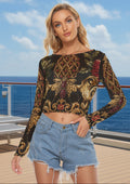 Shoreside Glow Women's Tropical Print Mesh Long Sleeve Top
