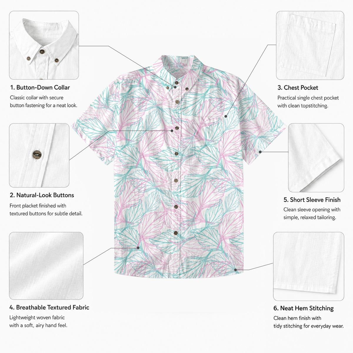 Men's Tropical Print Breathable Shirt — 140 GSM Slub Cotton