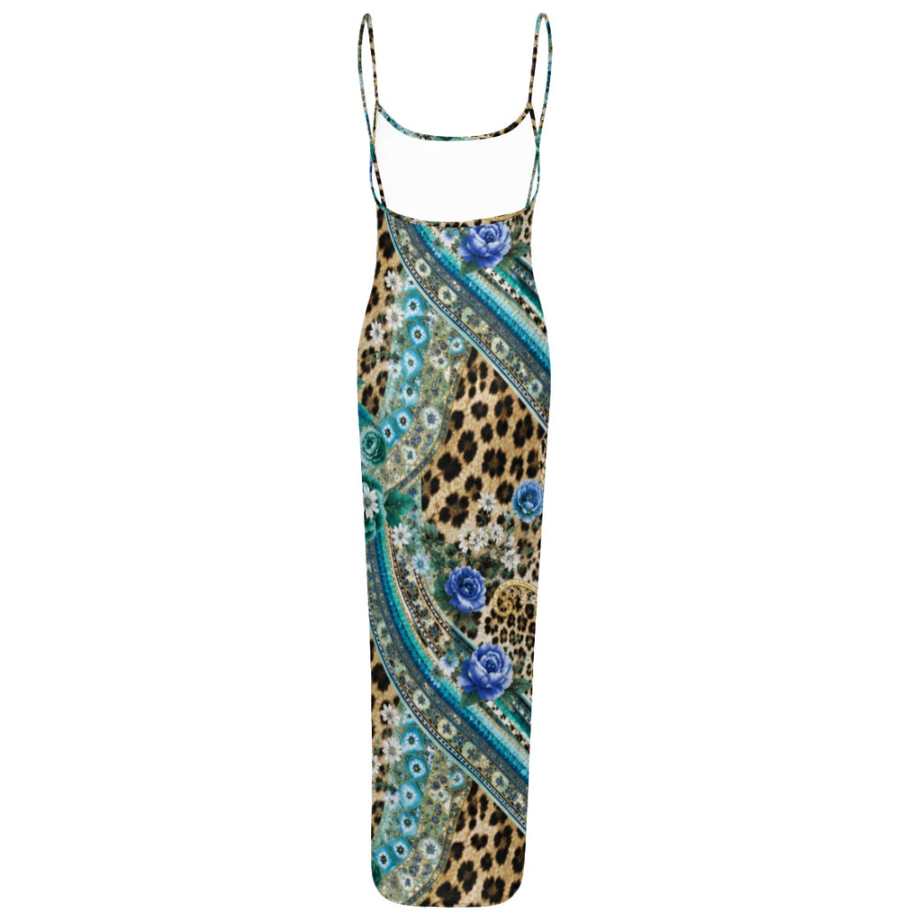 Wild Bloom Sheer Mesh Backless Maxi Dress