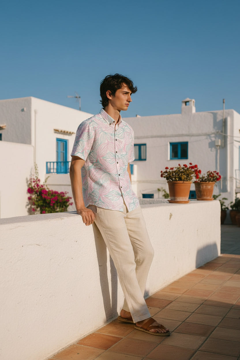 Men's Tropical Print Breathable Shirt — 140 GSM Slub Cotton