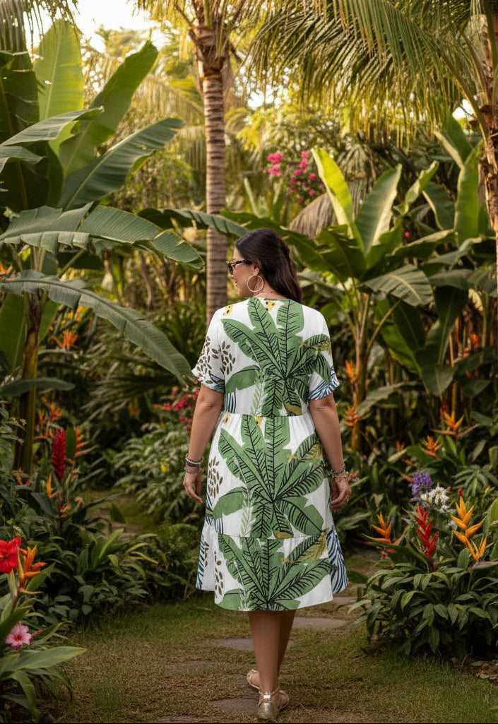 Women's Floral Print V-Neck A-Line Dress