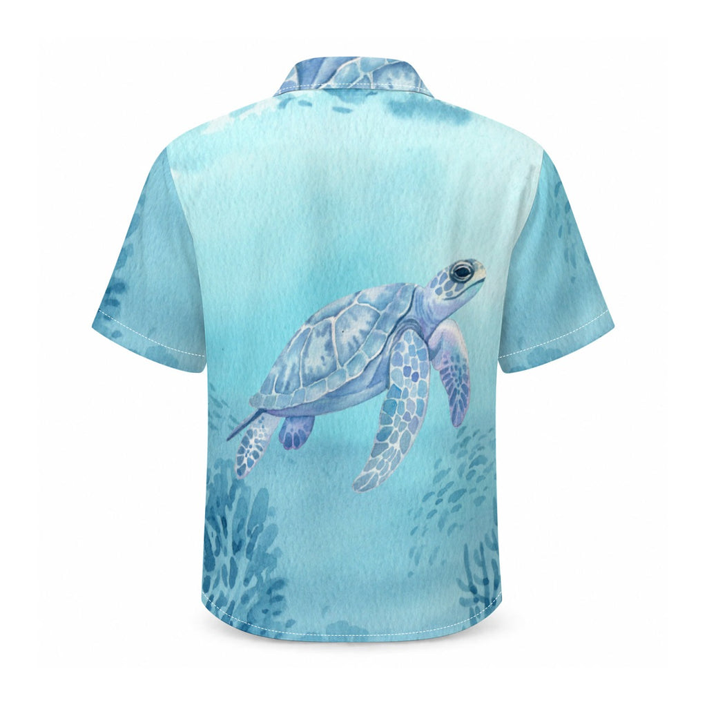 Men's Sea Turtle Hawaiian Shirt | Watercolor Ocean Print Button-Down | XS–8XL