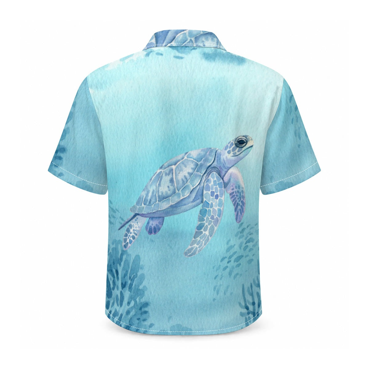 Men's Sea Turtle Hawaiian Shirt | Watercolor Ocean Print Button-Down | XS–8XL