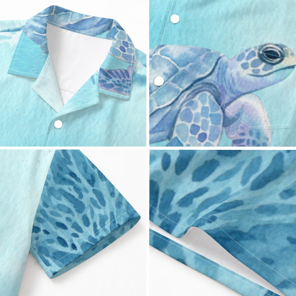 Men's Sea Turtle Hawaiian Shirt | Watercolor Ocean Print Button-Down | XS–8XL