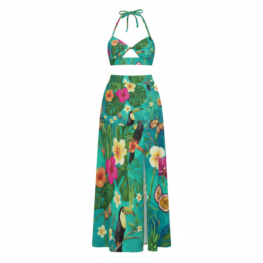 Tropical Paradise Tie-Back Wrap Dress