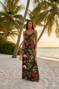 Tropical Print V-Neck Maxi Dress