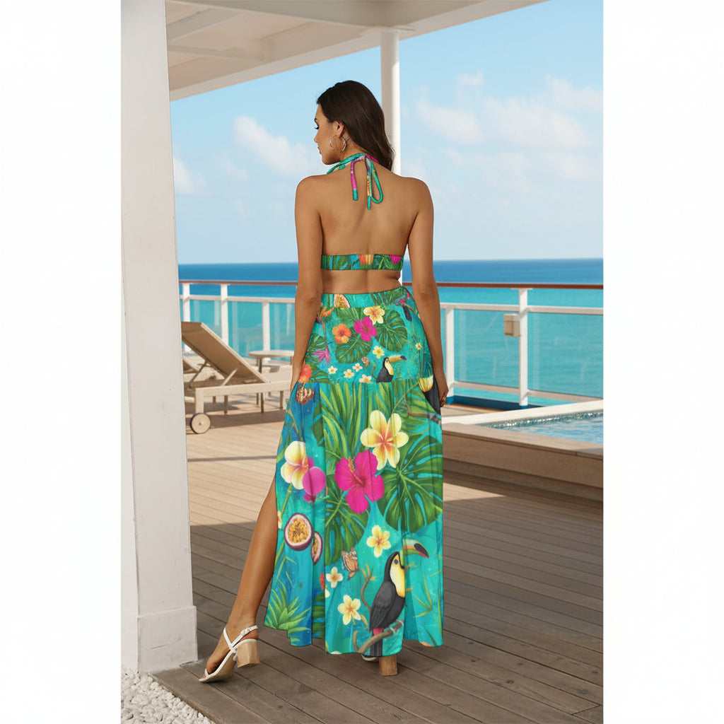 Tropical Paradise Tie-Back Wrap Dress