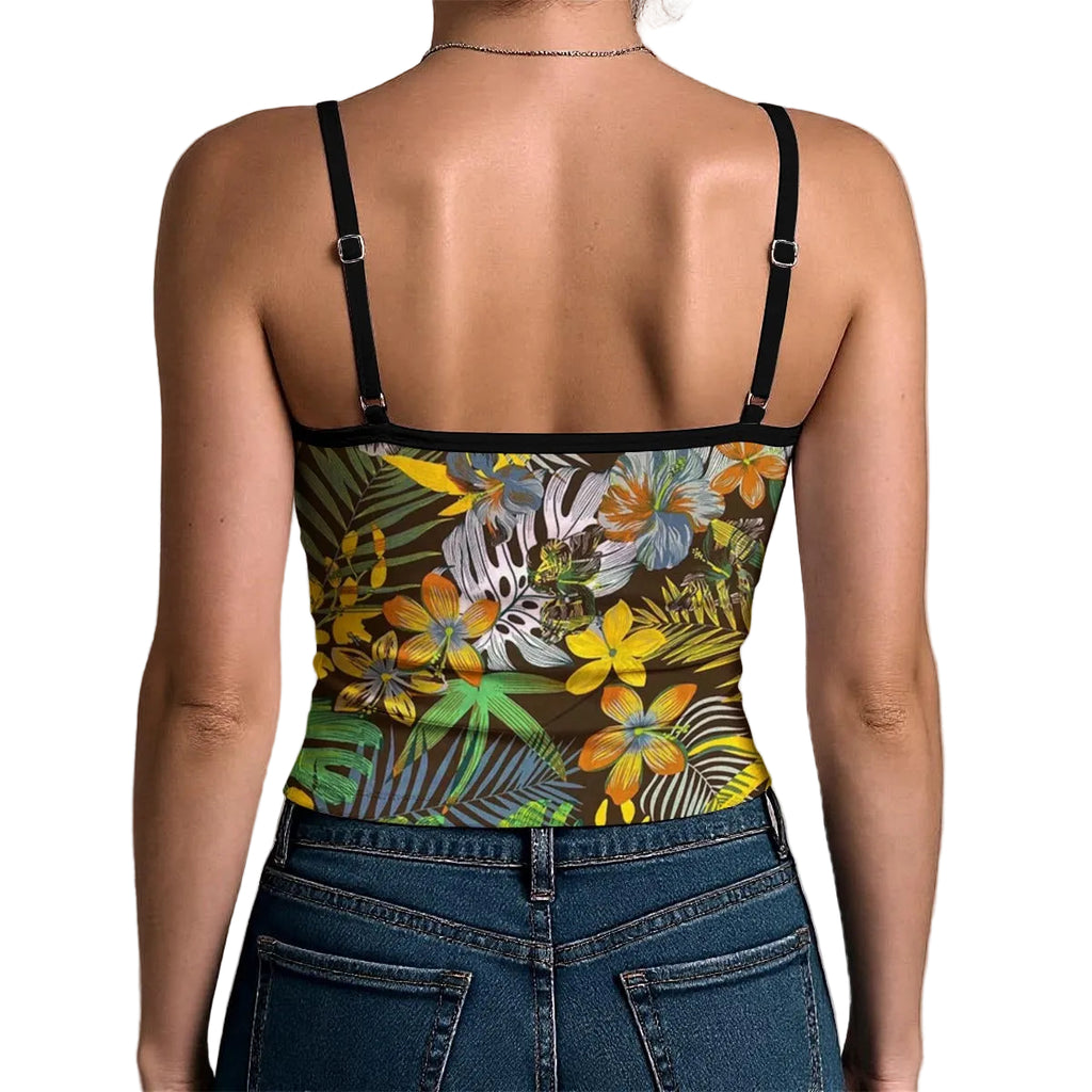 Tropical Bloom Print Spaghetti Strap Tank Top