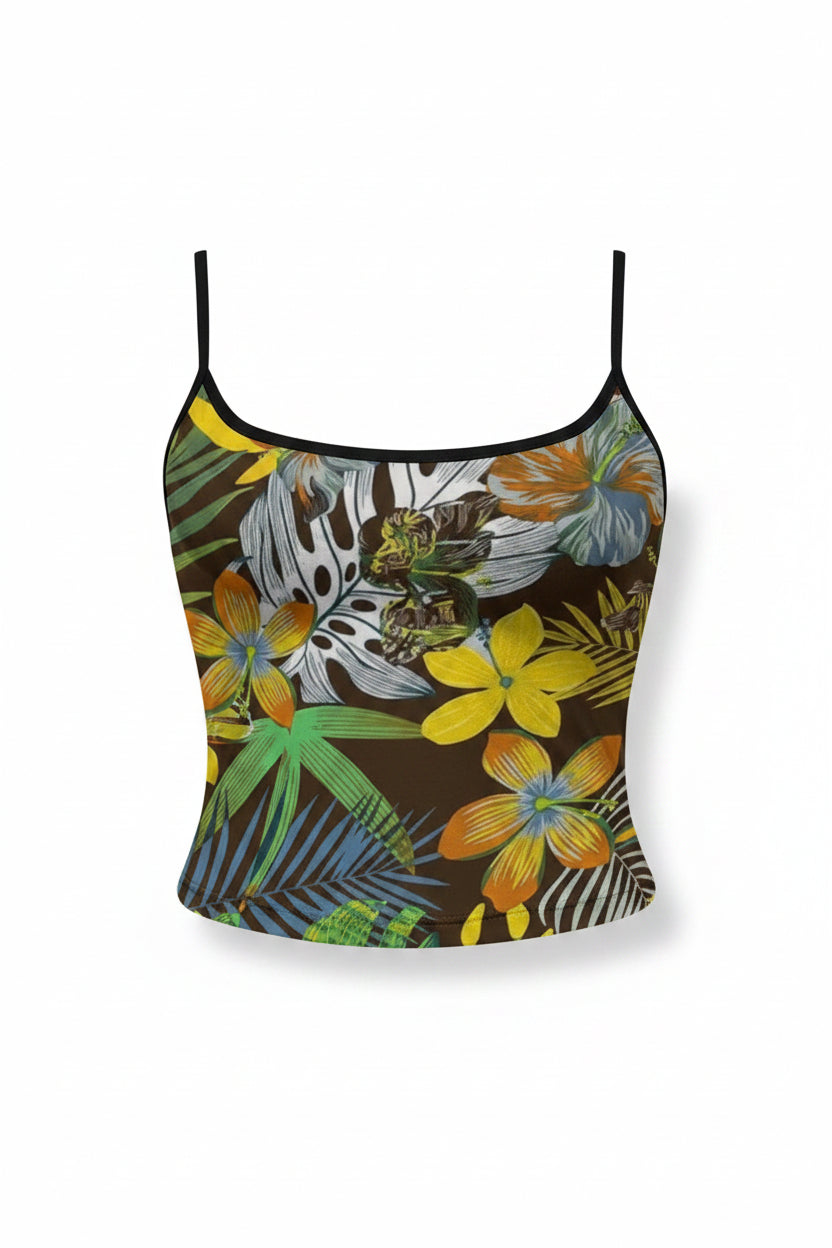 Tropical Bloom Print Spaghetti Strap Tank Top