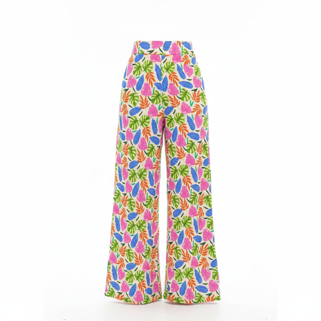 Azure Tropical Colorburst Wide-Leg Palazzo Pants High Waist Wide Leg Trousers
