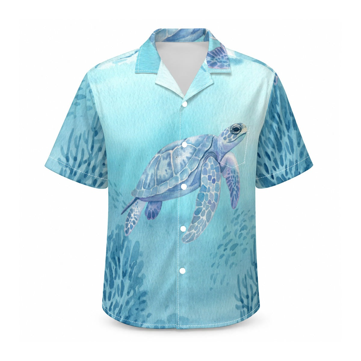 Men's Sea Turtle Hawaiian Shirt | Watercolor Ocean Print Button-Down | XS–8XL