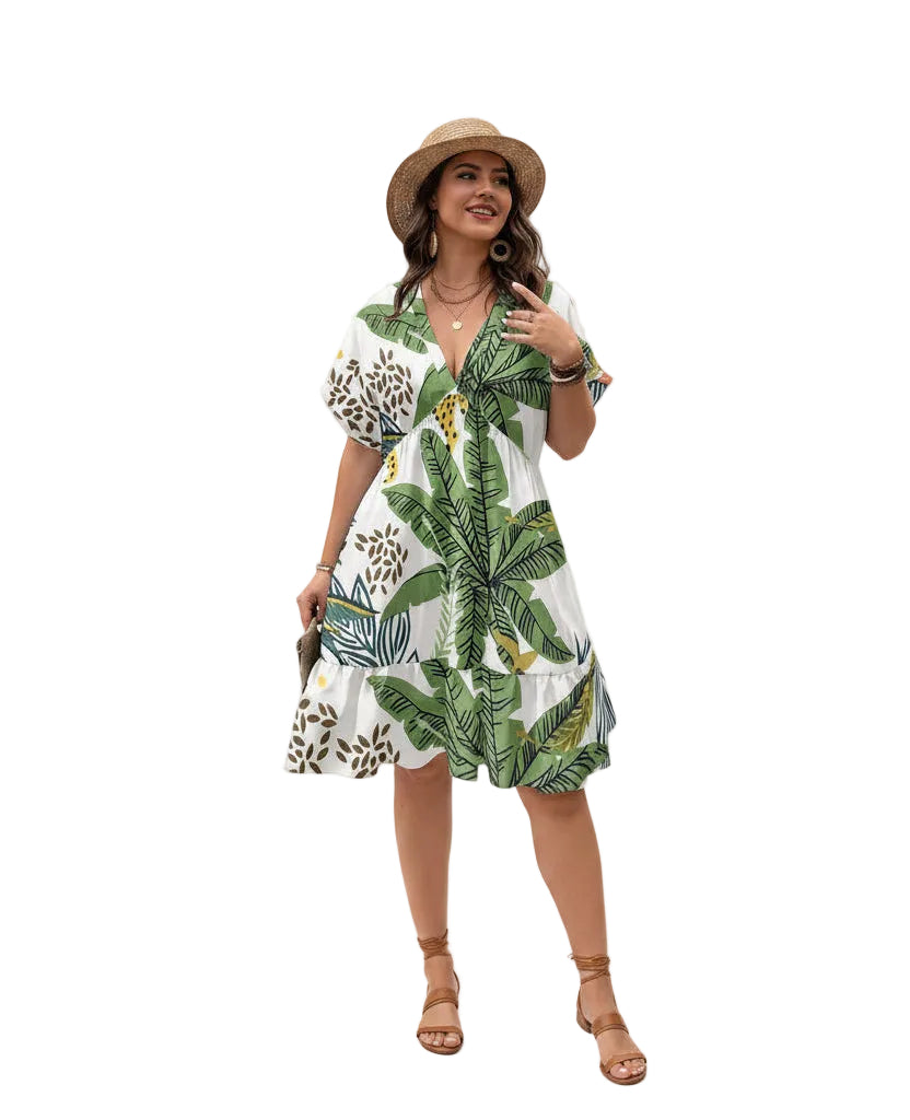 Women's Floral Print V-Neck A-Line Dress