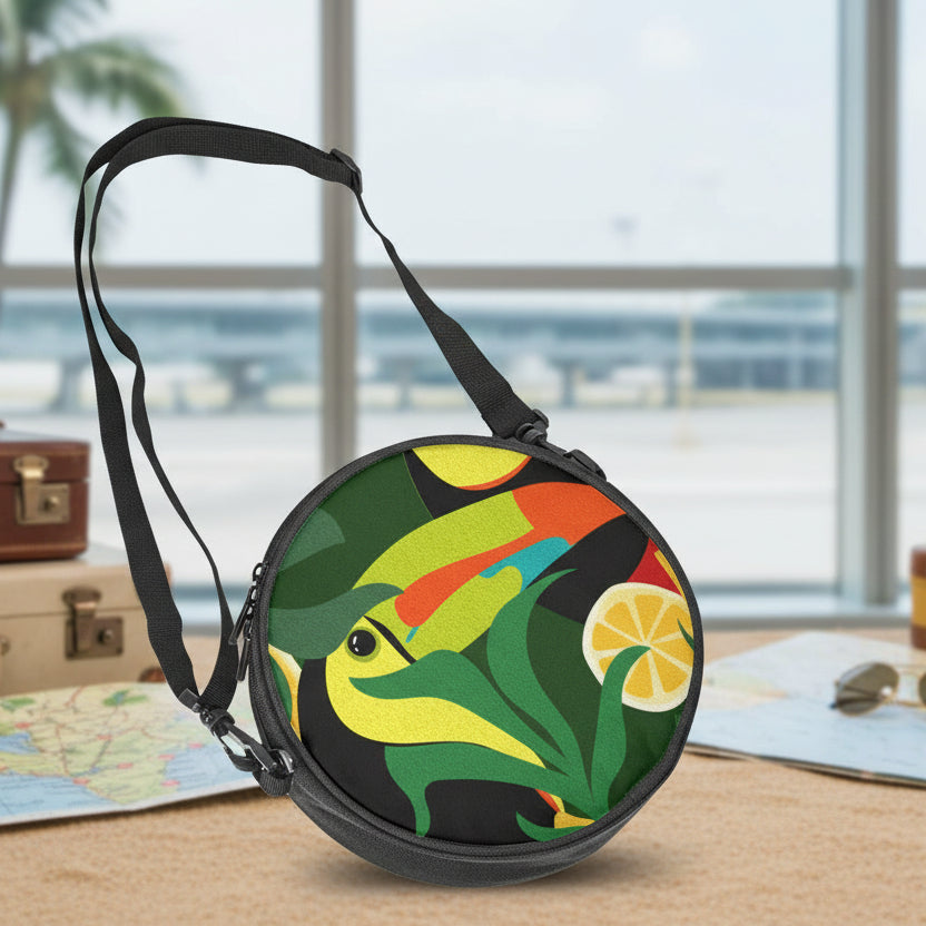 Vibrant Toucan Round Satchel Crossbody Bag – Tropical Jungle Print Purse