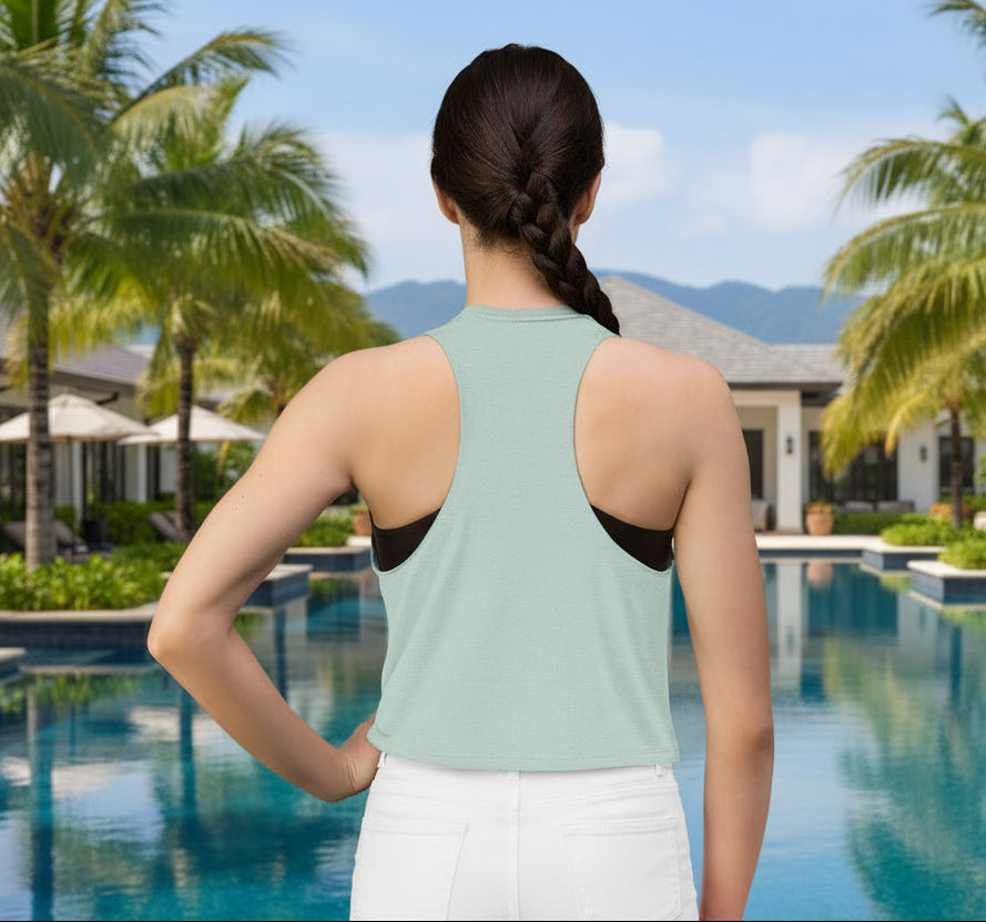 Azure Llama Line Art Women's Crop Top — Minimal Cute Alpaca Sketch Tank