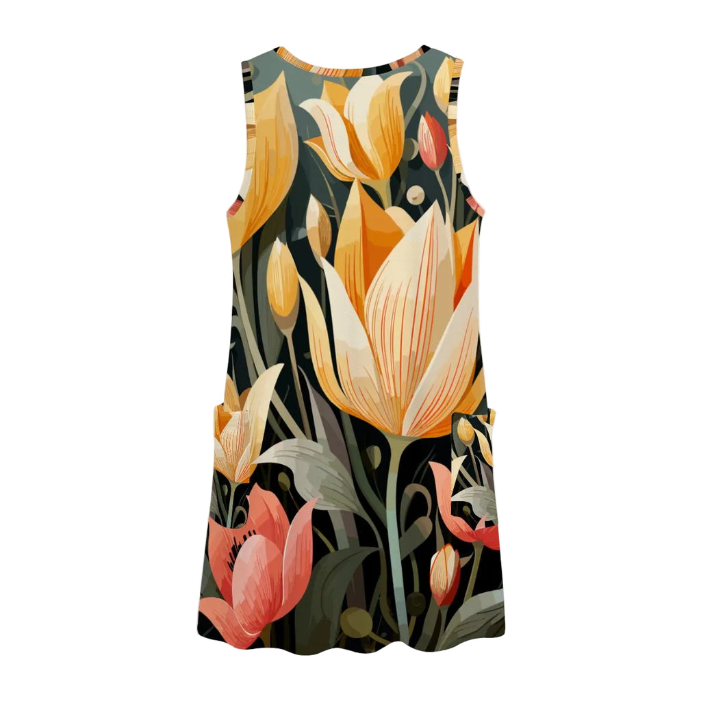Azure Sleeveless Floral Mini Shift Dress with Pockets
