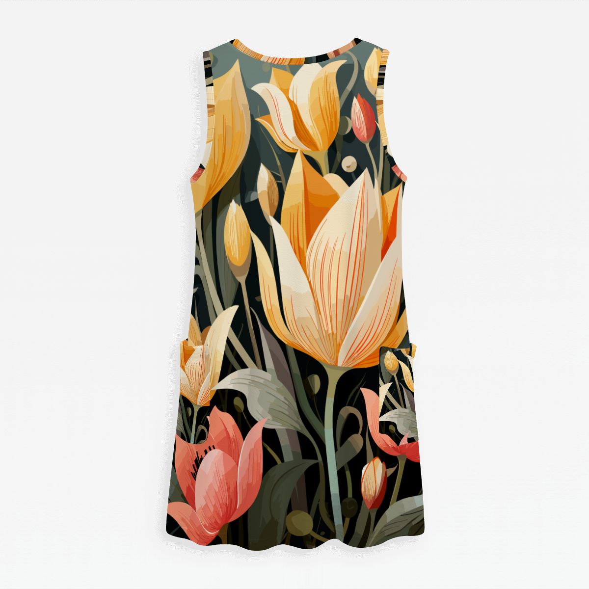 Azure Sleeveless Floral Mini Shift Dress with Pockets