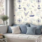 Nautical Blue & White Peel-and-Stick Wallpaper |Coastal Pattern