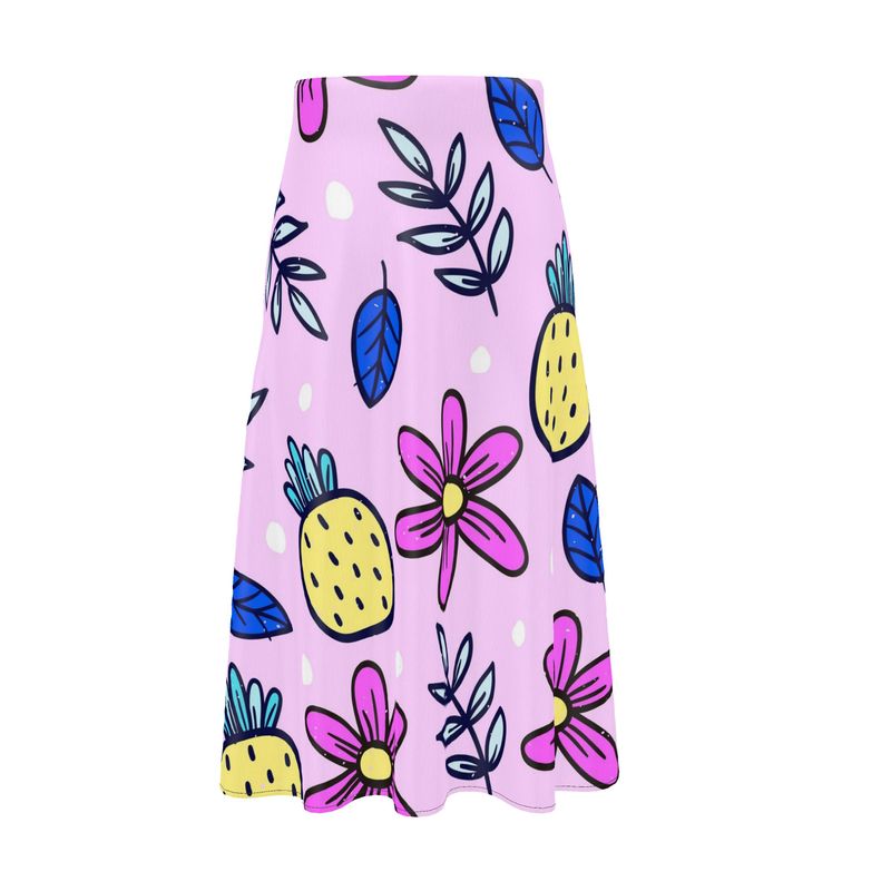 Azure Tropical Pineapple Blossom Midi Skirt