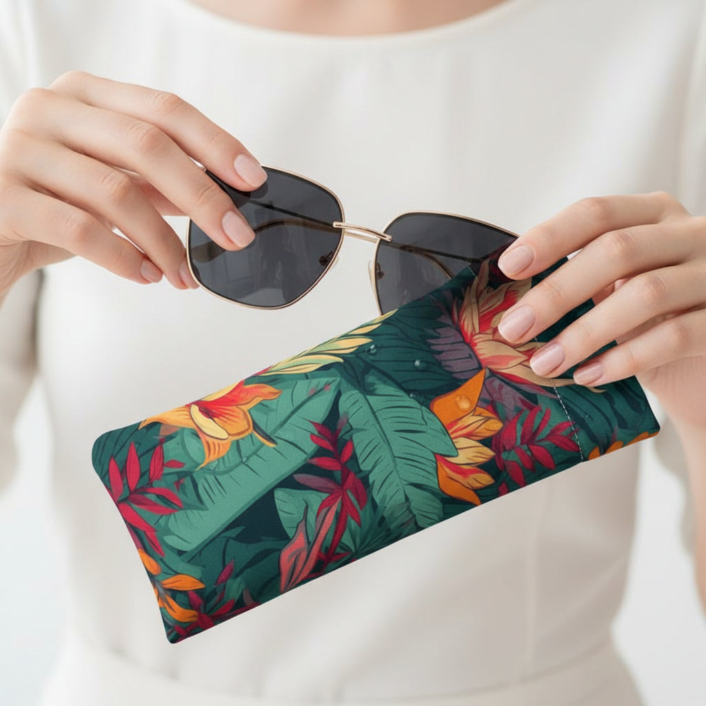 Tropical Jungle Leaf Glasses Case Pouch