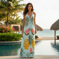 Azure Tropical Watermelon Breeze Halterneck Backless Dress