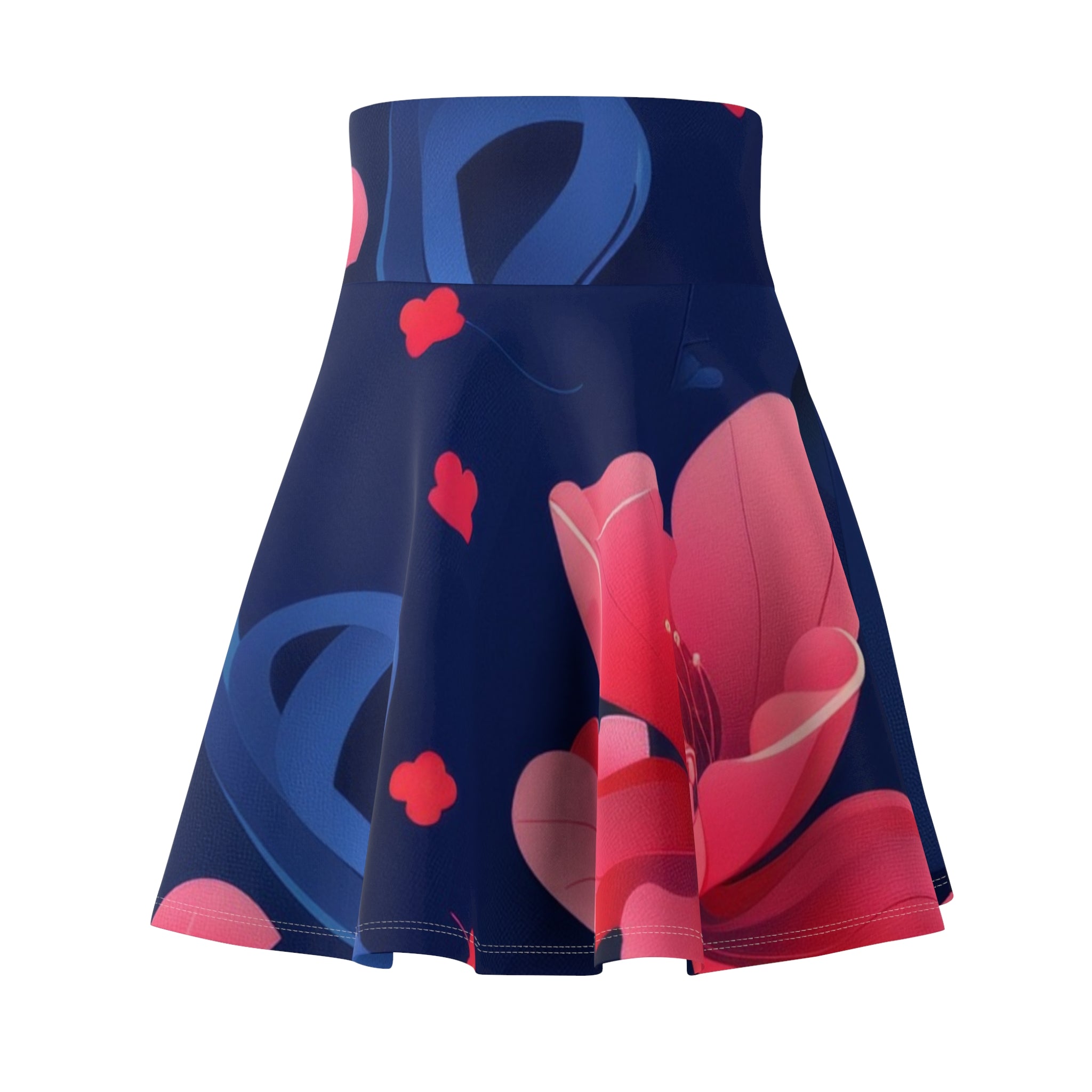 Floral Navy & Coral Skater Skirt — Elegant Pink Blossom
