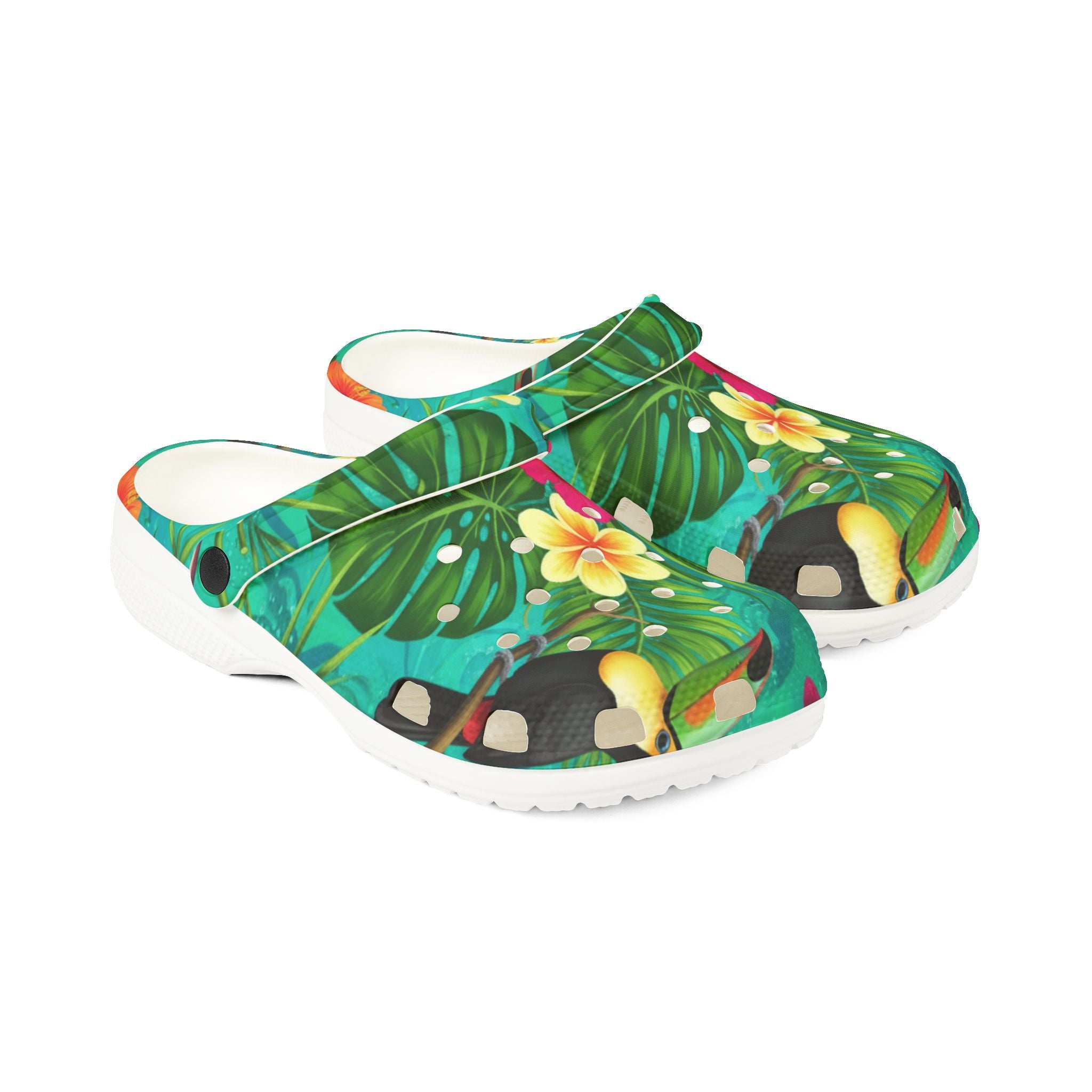 Women's Tropical Floral Clogs — Lightweight EVA Foam Garden Shoes with Hibiscus & Monstera Print | Resort & Pool Footwear