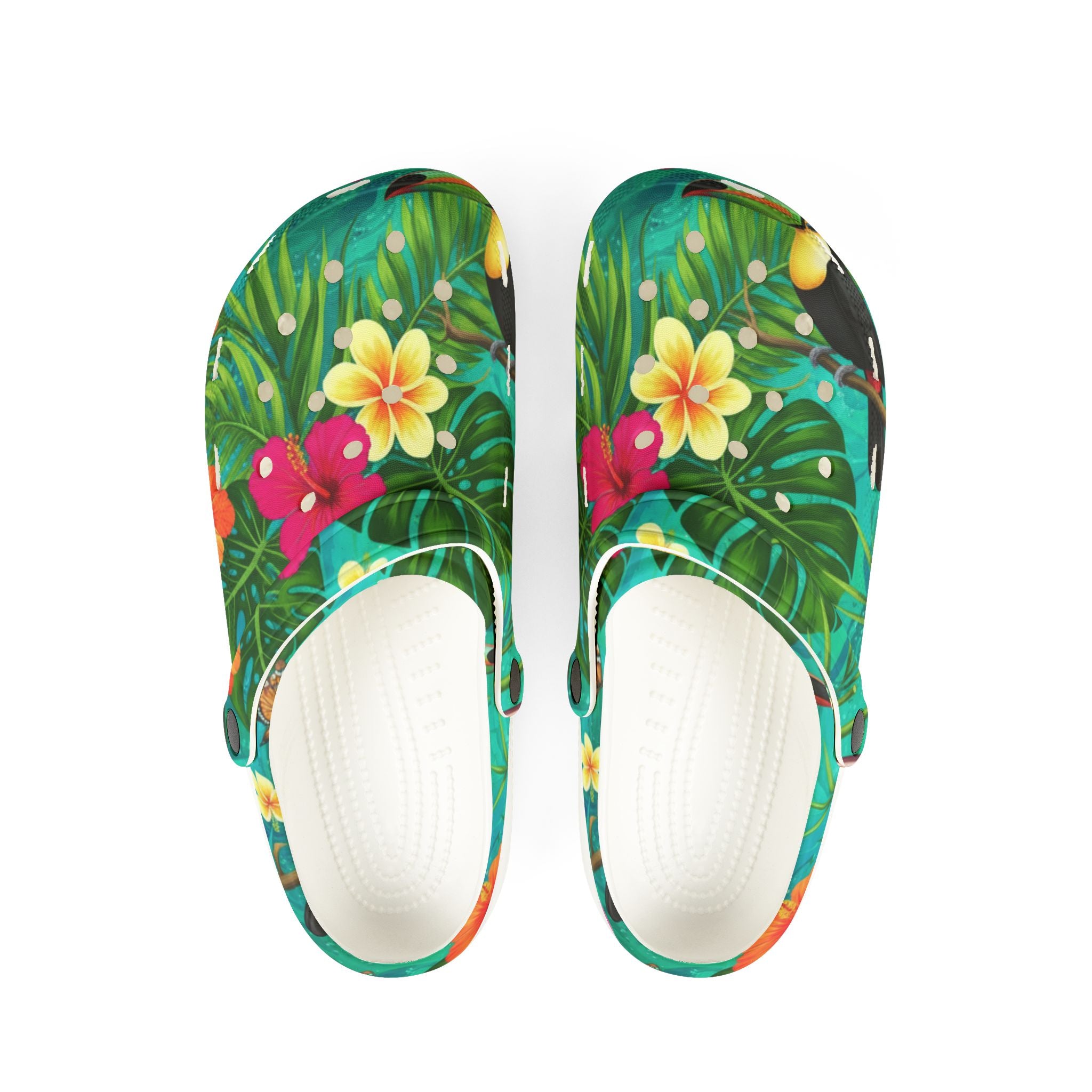Women's Tropical Floral Clogs — Lightweight EVA Foam Garden Shoes with Hibiscus & Monstera Print | Resort & Pool Footwear