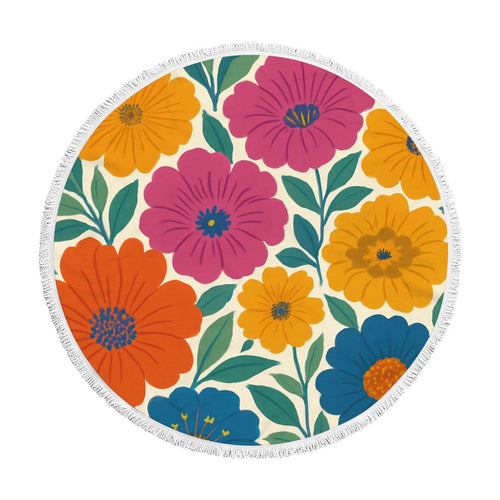 Azure Round Tassel Floral Beach Towel
