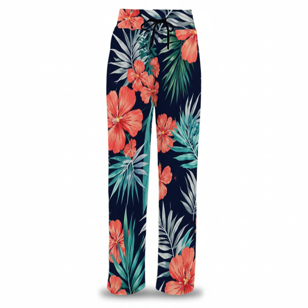 Hibiscus Foliage Wide Leg Pants Woman