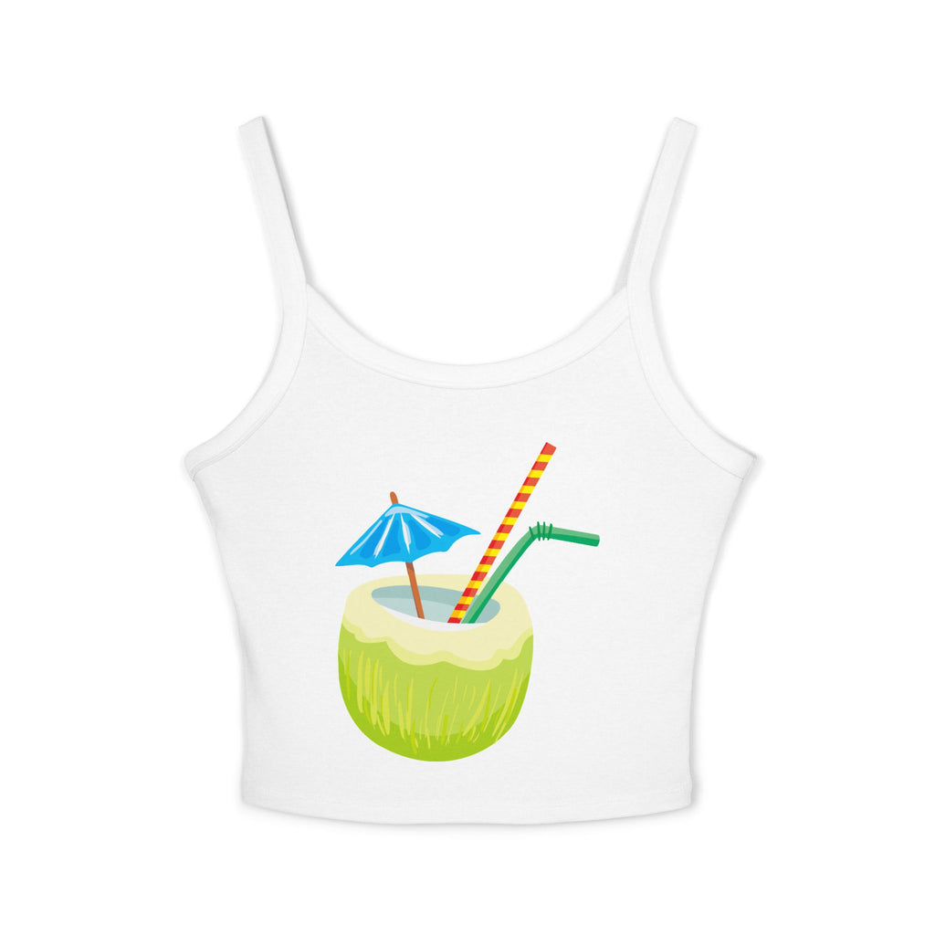 Coconut Cocktail Tank | Tropical Drink Spaghetti Strap Crop Top