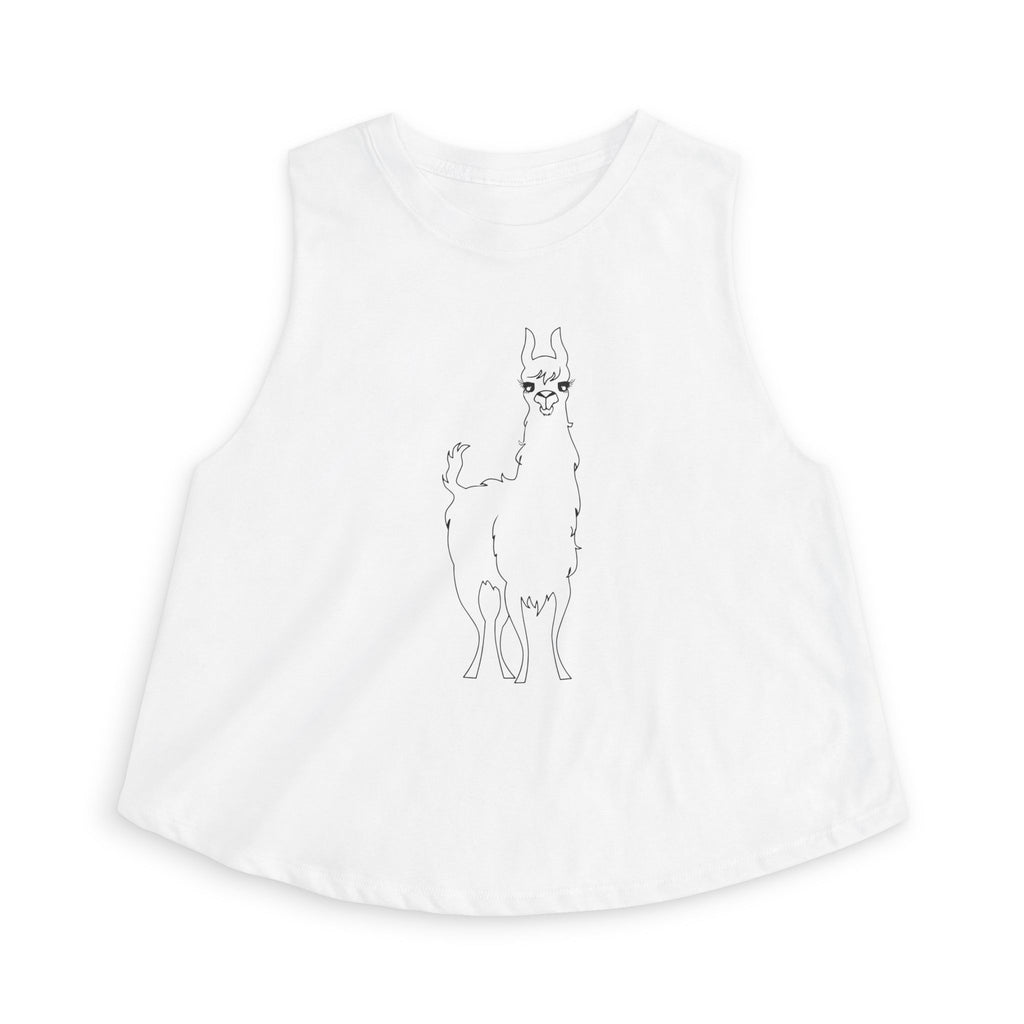 Azure Llama Line Art Women's Crop Top — Minimal Cute Alpaca Sketch Tank