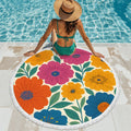 Azure Round Tassel Floral Beach Towel