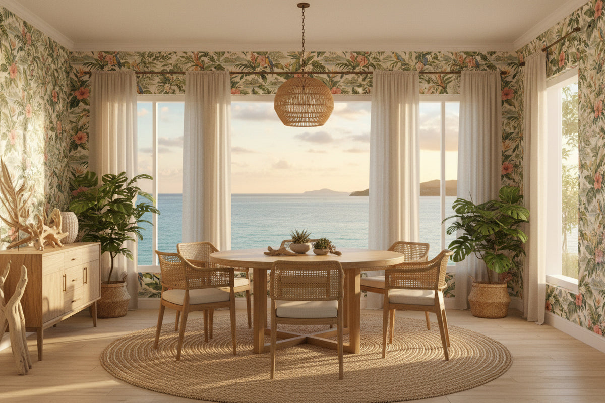 Island Vibes Tropical Peel-and-Stick Wallpaper | Custom Coastal Pattern