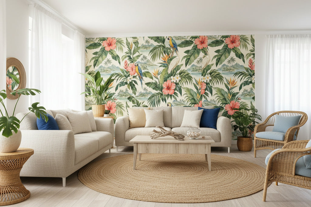 Island Vibes Tropical Peel-and-Stick Wallpaper | Custom Coastal Pattern
